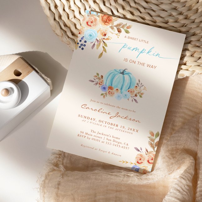 Little Pumpkin Baby Shower Blue Boy Invitation (Creator Uploaded)