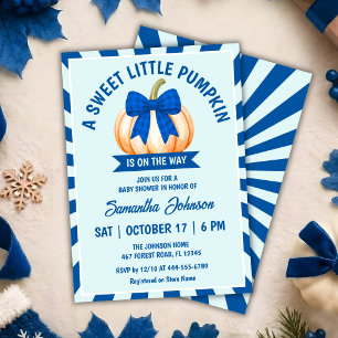 Little Pumpkin Baby Shower Blue Gingham Bow Invitation