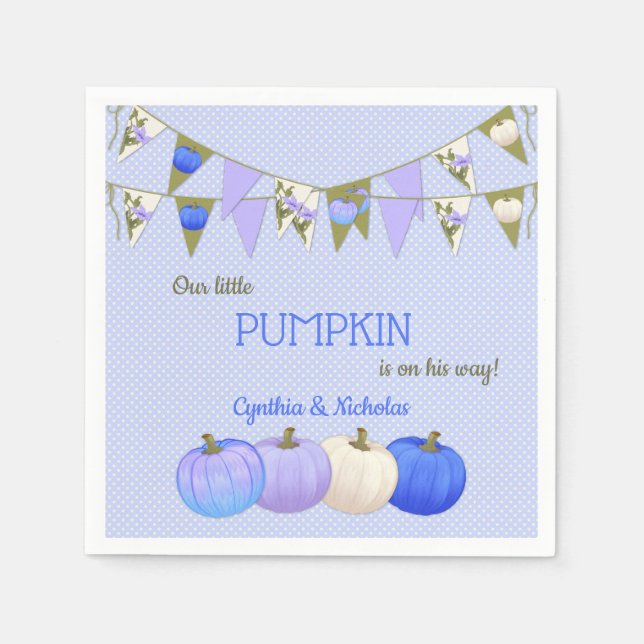 Little Pumpkin Baby Shower Blue Ivory Lavender Napkin (Front)