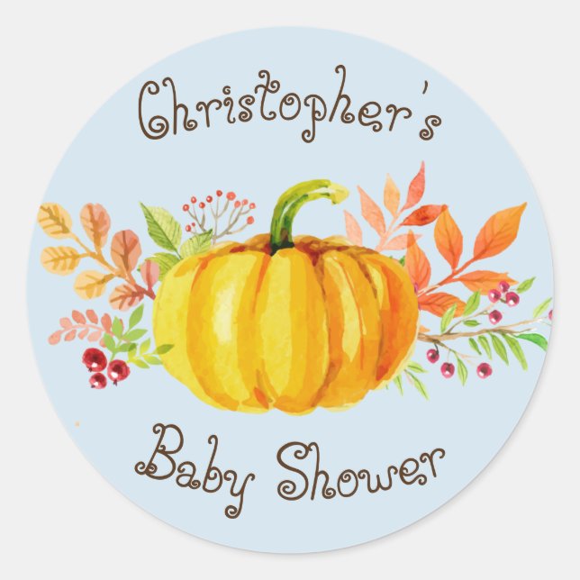 Little Pumpkin Baby Shower Blue Sticker (Front)