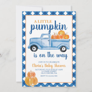 Little Pumpkin Baby Shower Blue truck Fall Invitation
