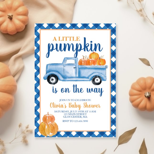 Little Pumpkin Baby Shower Blue truck Fall Invitation (Creator Uploaded)