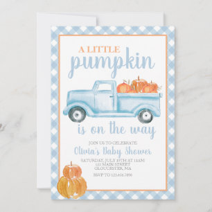 Little Pumpkin Baby Shower Blue truck Fall Invitation