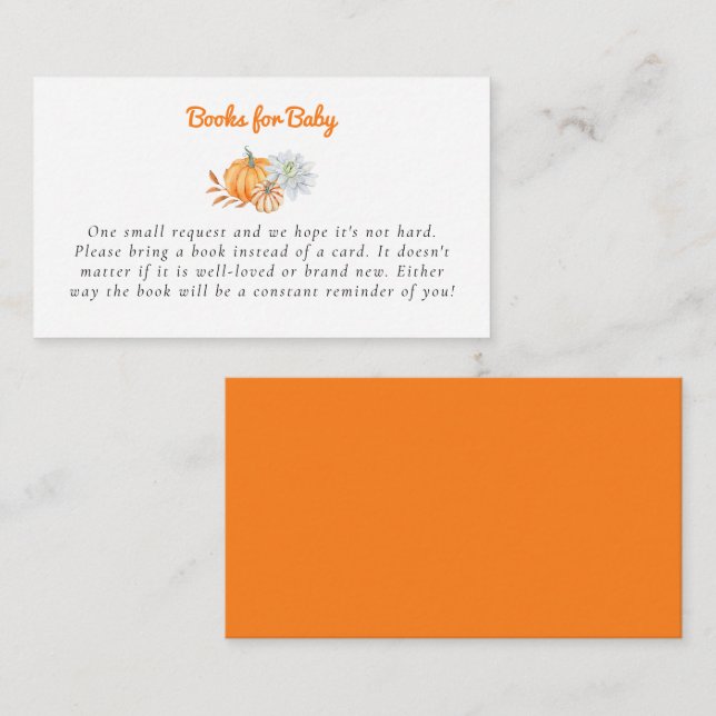  Little Pumpkin Baby Shower Books for Baby Enclosure Card (Front/Back)