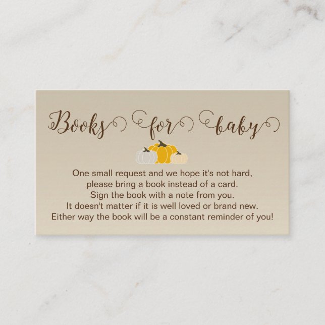 Little Pumpkin Baby Shower - Books for Baby Enclosure Card (Front)