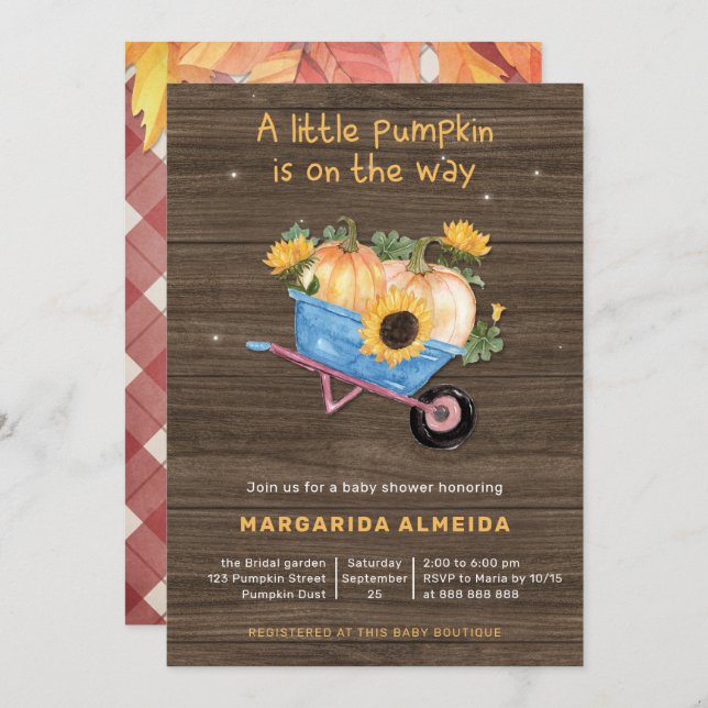 Little Pumpkin Baby Shower Boy Rustic Fall Plaid Invitation (Front/Back)