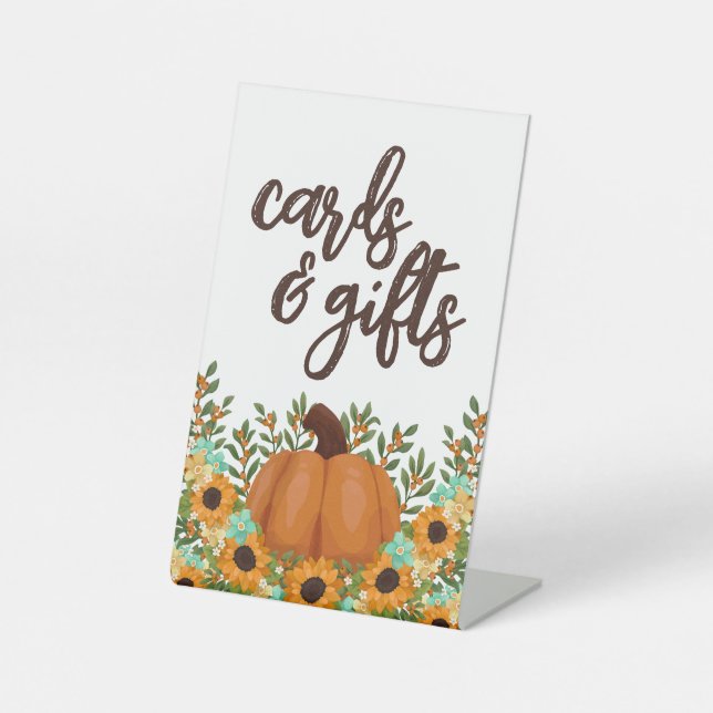 Little Pumpkin Baby Shower Cards & Gifts Pedestal Sign (Front)