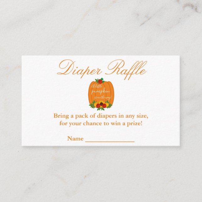 Little Pumpkin Baby Shower Diaper Raffle Enclosure Card (Front)