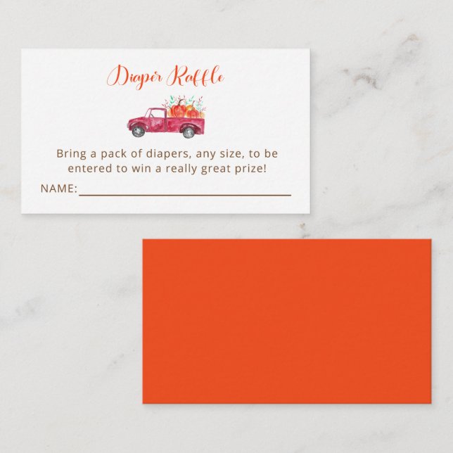 Little Pumpkin Baby Shower Diaper Raffle Red Truck Enclosure Card (Front/Back)