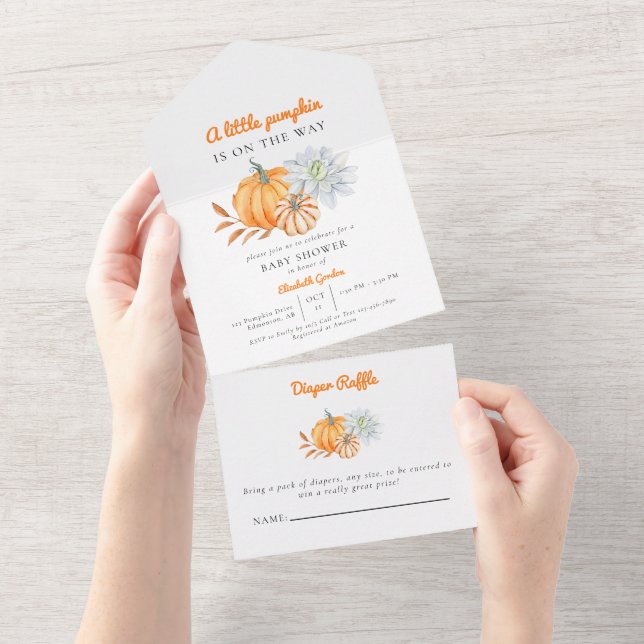Little Pumpkin Baby Shower Elegant Simple Modern All In One Invitation (Tearaway)
