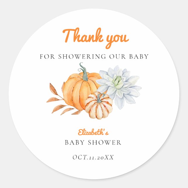 Little Pumpkin Baby Shower Elegant Simple Modern  Classic Round Sticker (Front)