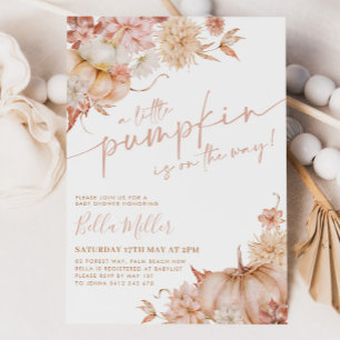 Little Pumpkin Baby Shower Fall Pink Floral Invitation