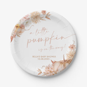 Little Pumpkin Baby Shower Fall Pink Floral  Paper Plate