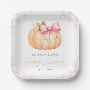 Little Pumpkin Baby Shower Fall Pink Pumpkin Bow Paper Plate