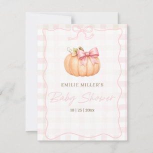 Little Pumpkin Baby Shower Fall Pink Pumpkin Bow RSVP Card