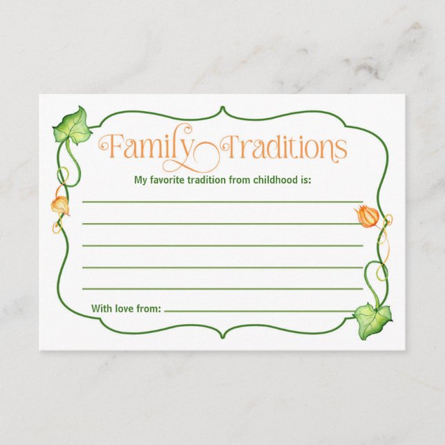 Little Pumpkin Baby Shower Family Traditions Game Advice Card (Front)