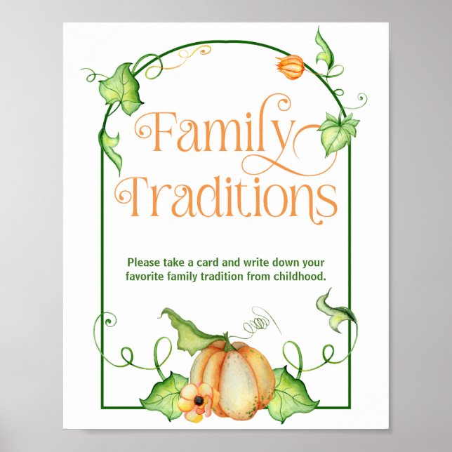 Little Pumpkin Baby Shower Family Traditions Game Poster (Front)