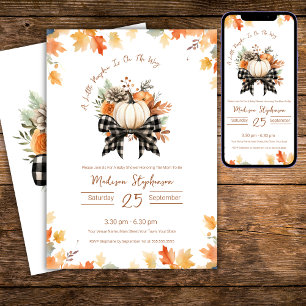 Little Pumpkin Baby Shower Floral & Buffalo Plaid  Invitation