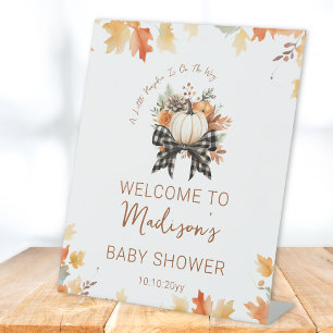 Little Pumpkin Baby Shower Floral & Plaid Welcome  Pedestal Sign