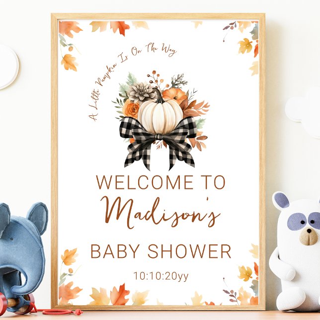 Little Pumpkin Baby Shower Floral & Plaid Welcome  Poster (Creator Uploaded)