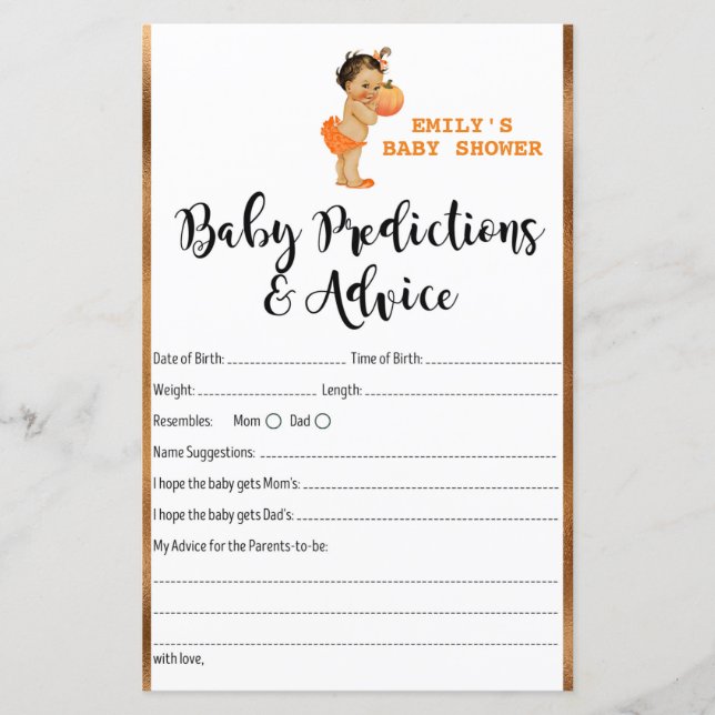 Little Pumpkin Baby Shower Game PRINTED (Front)