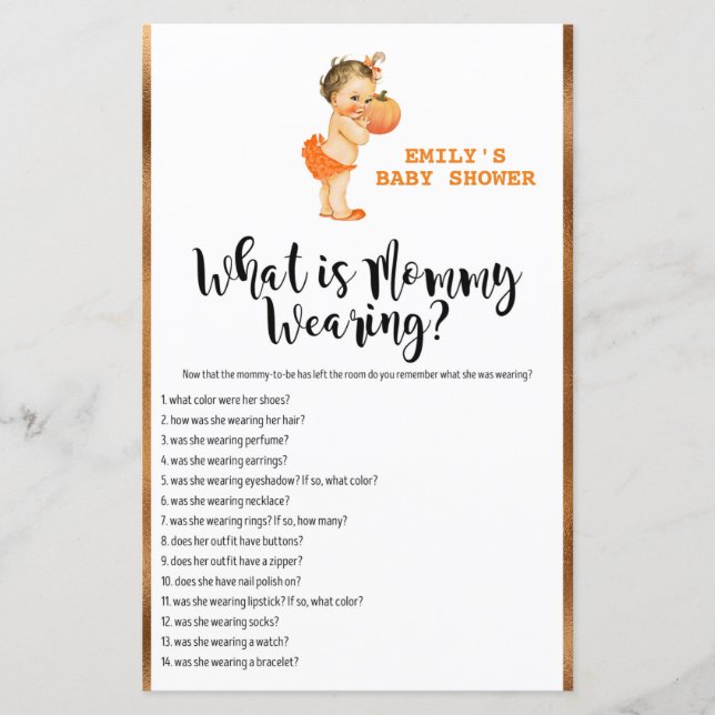 Little Pumpkin Baby Shower Game PRINTED (Front)