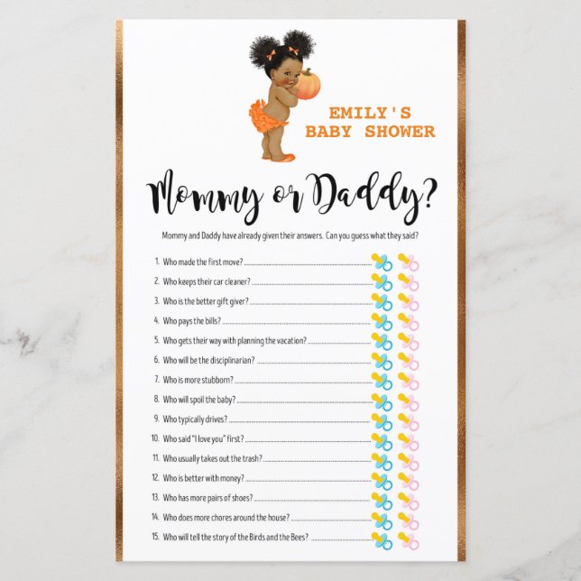 Little Pumpkin Baby Shower Game PRINTED (Front)