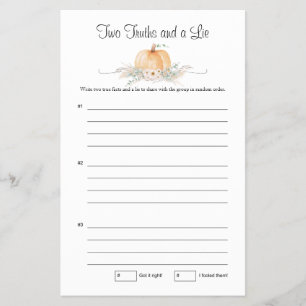 Little Pumpkin Baby Shower Game Two Truths Flyer