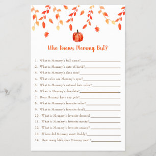 Little Pumpkin Baby Shower Game Who Knows Mummy  Flyer