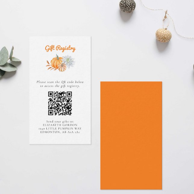  Little Pumpkin Baby Shower Gift Registry QR Code Enclosure Card (Creator Uploaded)