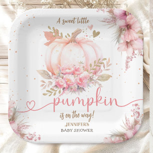 Little Pumpkin Baby Shower Girl Pink Boho Rustic Paper Plate