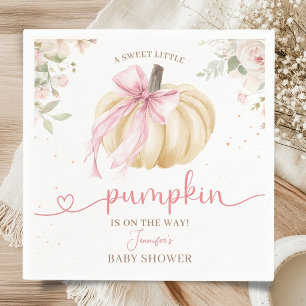 Little Pumpkin Baby Shower Girl Pink Bow Paper Napkin