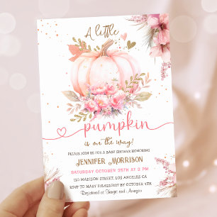 Little Pumpkin Baby Shower Girl Pink Fall Autumn Invitation