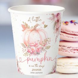 Little Pumpkin Baby Shower Girl Pink Fall Autumn Paper Cups