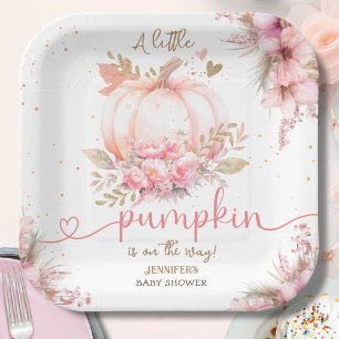Little Pumpkin Baby Shower Girl Pink Fall Autumn Paper Plate