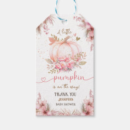 Little Pumpkin Baby Shower Girl Pink Fall Gift Tags