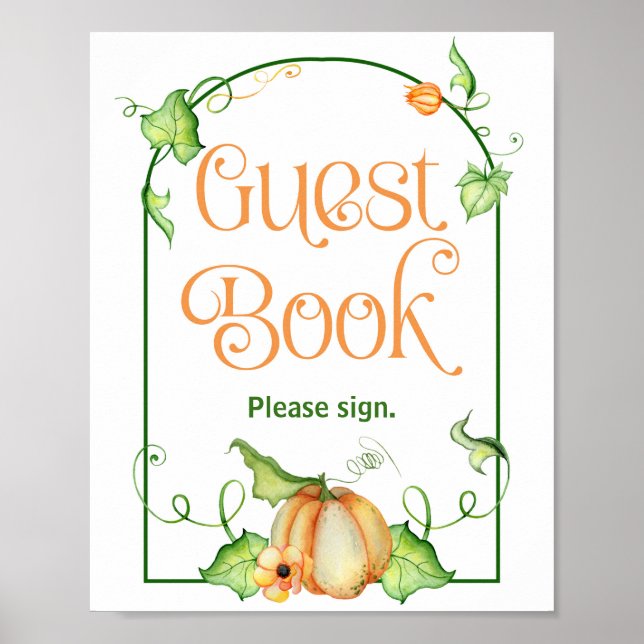 Little Pumpkin Baby Shower Guest Book Table Sign (Front)