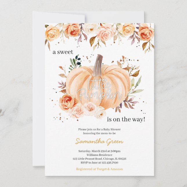 Little Pumpkin Baby Shower Invitation (Front)