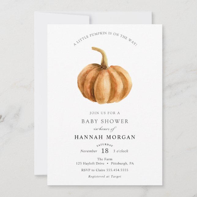 Little Pumpkin Baby Shower invitation (Front)
