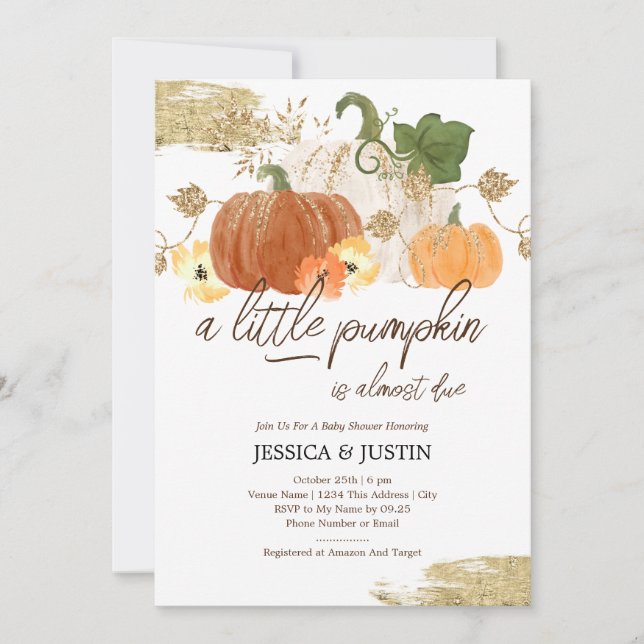 Little Pumpkin Baby Shower Invitation (Front)