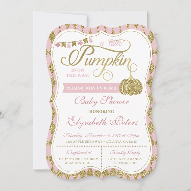 Little Pumpkin Baby Shower Invitation, Faux Gold Invitation (Front)