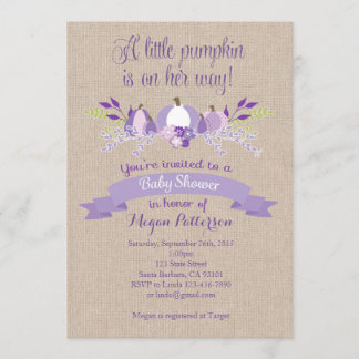 Little Pumpkin Baby Shower Invitation- Lavender Invitation