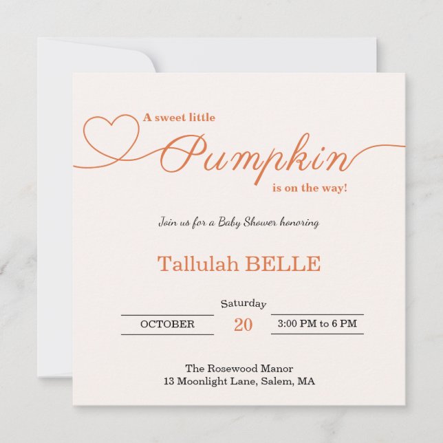 Little Pumpkin Baby Shower Invitation – Pink Bow (Front)