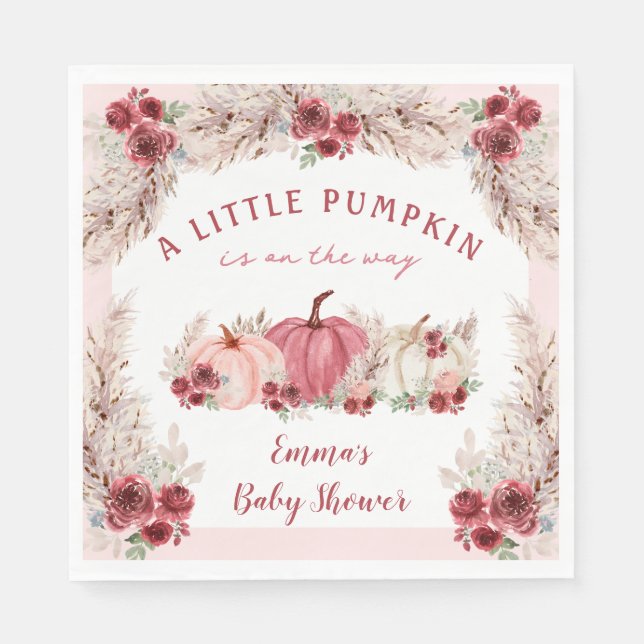 Little Pumpkin Baby Shower Marsala Pink Napkins (Front)