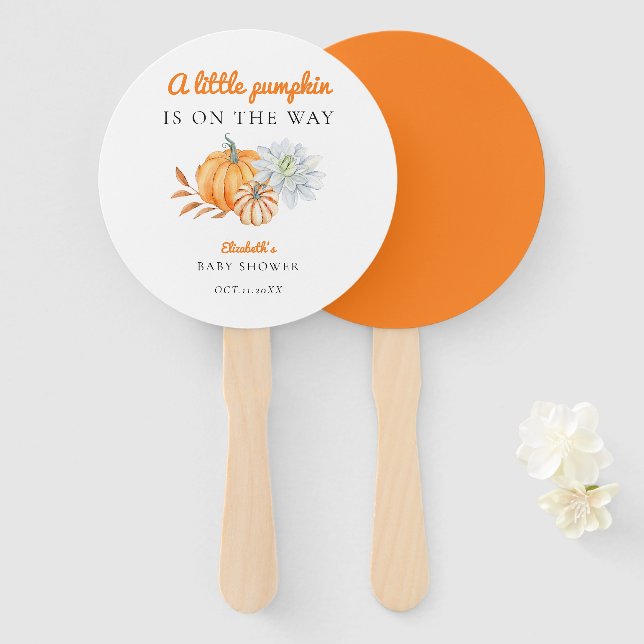 Little Pumpkin Baby Shower Modern Simple Fall Hand Fan (Front and Back)