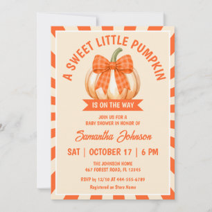 Little Pumpkin Baby Shower Orange Gingham Bow Invitation