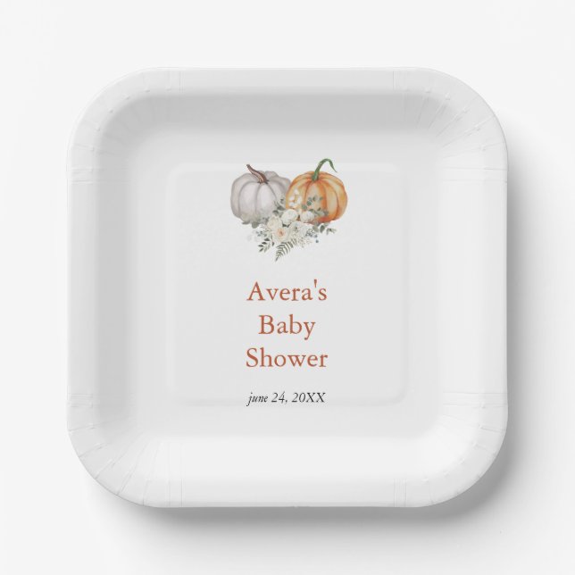 Little Pumpkin Baby Shower Paper Plate (Front)