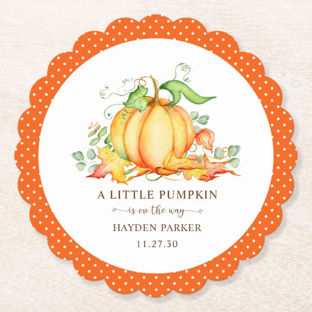 Little Pumpkin Baby Shower Paper Plate Paper Coaster (Front)
