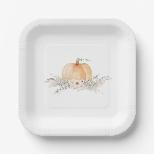 Little Pumpkin Baby Shower Paper Plates (Front)