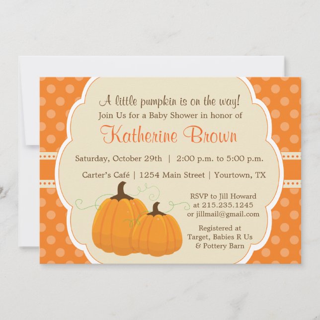 Little Pumpkin Baby Shower Party Invitation (Front)